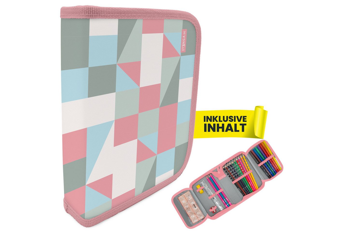 itenga Federmäppchen itenga Schüler-Etui Mäppchen Muster pastell 28 teilig (gefüllt) 1-Zipp Bild 4