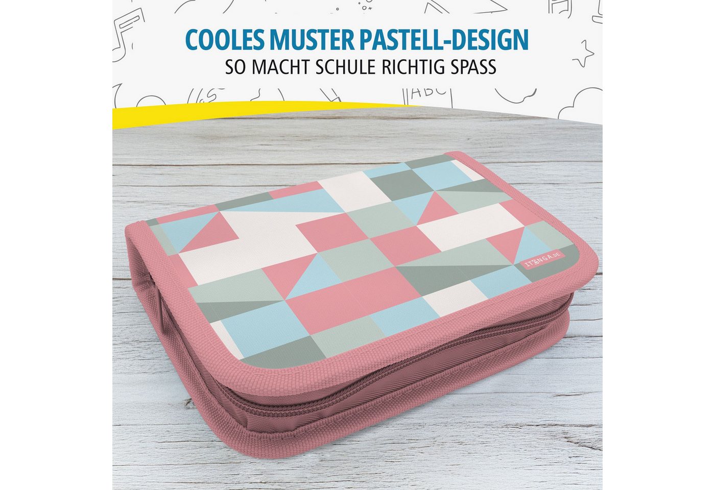 itenga Federmäppchen itenga Schüler-Etui Mäppchen Muster pastell 28 teilig (gefüllt) 1-Zipp Bild 5