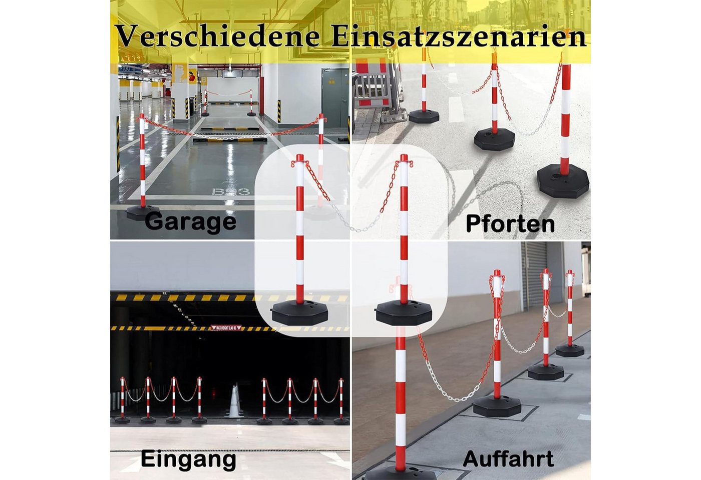 FIVMEN Absperrpfosten 82x28x28cm Kettenpfosten aus Kunststoff Absperrung (4-tlg), Sperrpfosten für die Verkehrskontrolle oder Warnung an der Auffahrt Bild 2