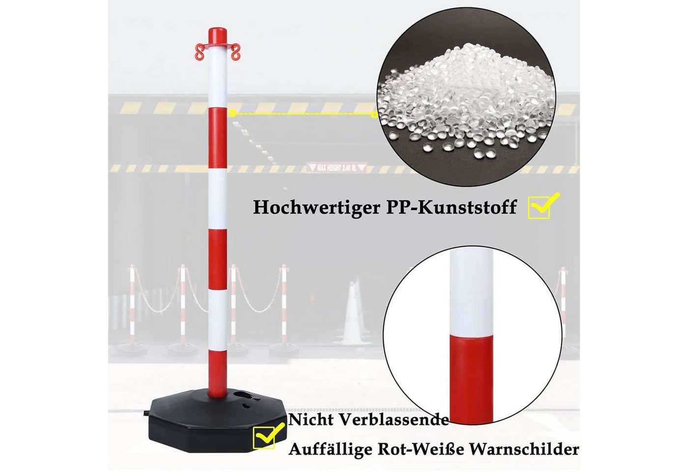 FIVMEN Absperrpfosten 82x28x28cm Kettenpfosten aus Kunststoff Absperrung (4-tlg), Sperrpfosten für die Verkehrskontrolle oder Warnung an der Auffahrt Bild 3