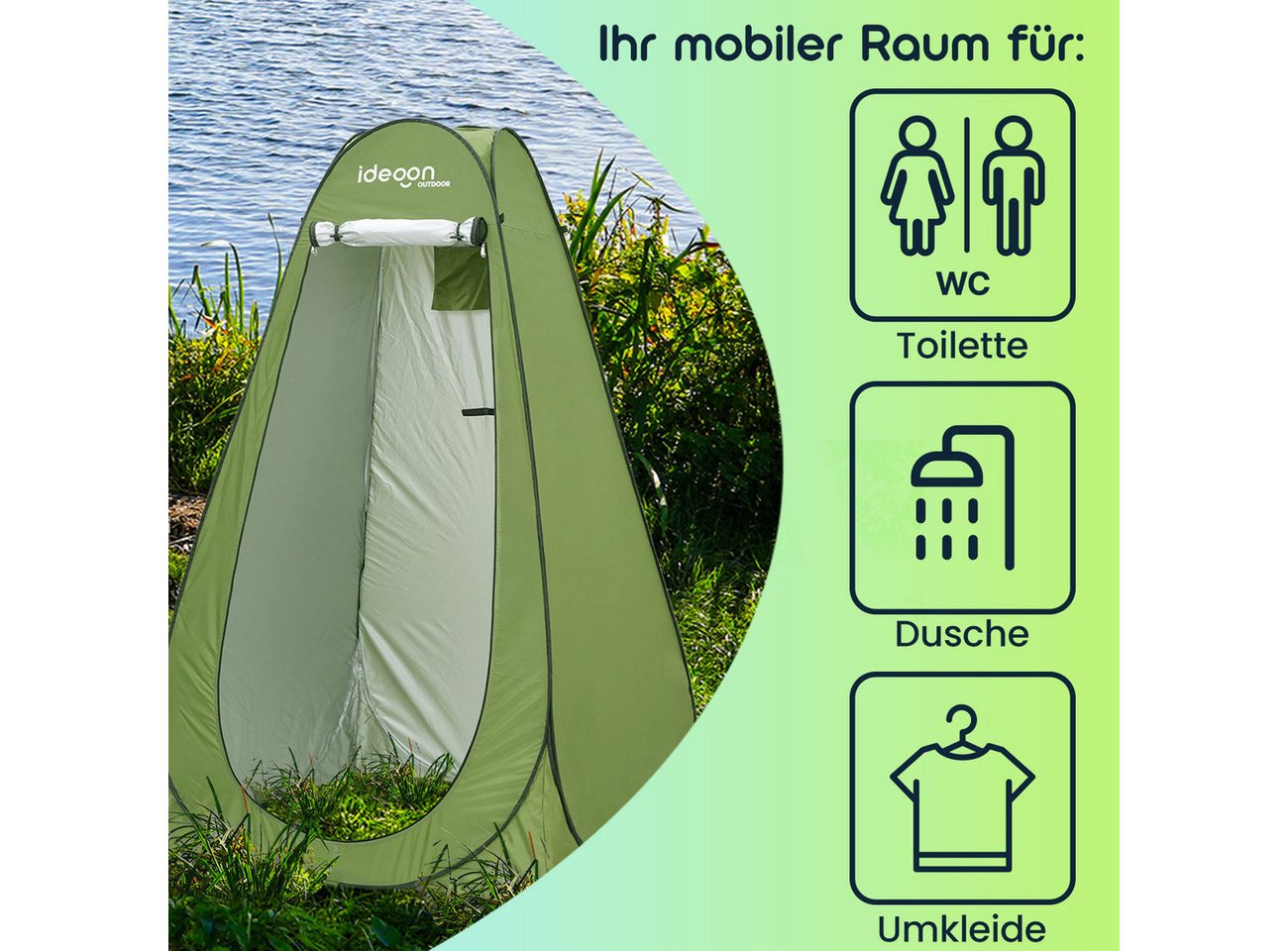 shop'n smile ideoon Wurfzelt Pop-Up Toilettenzelt Duschzelt & Umkleidezelt Sichtschutz Campingzelt, Personen: 1, 190x120x120 cm/Inkl. Zubehör & Tasche/Camping, Strand & Outdoor Bild 3