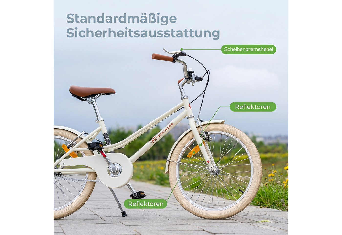 EVERCROSS TECH Kinderfahrrad EM2 20 Zoll Retro Cremeweiß für Kinder ab 6 Jahre, 1 Gang, Niedriger Einstieg, V-Bremsen, Sicher & Komfortabel für Alltag