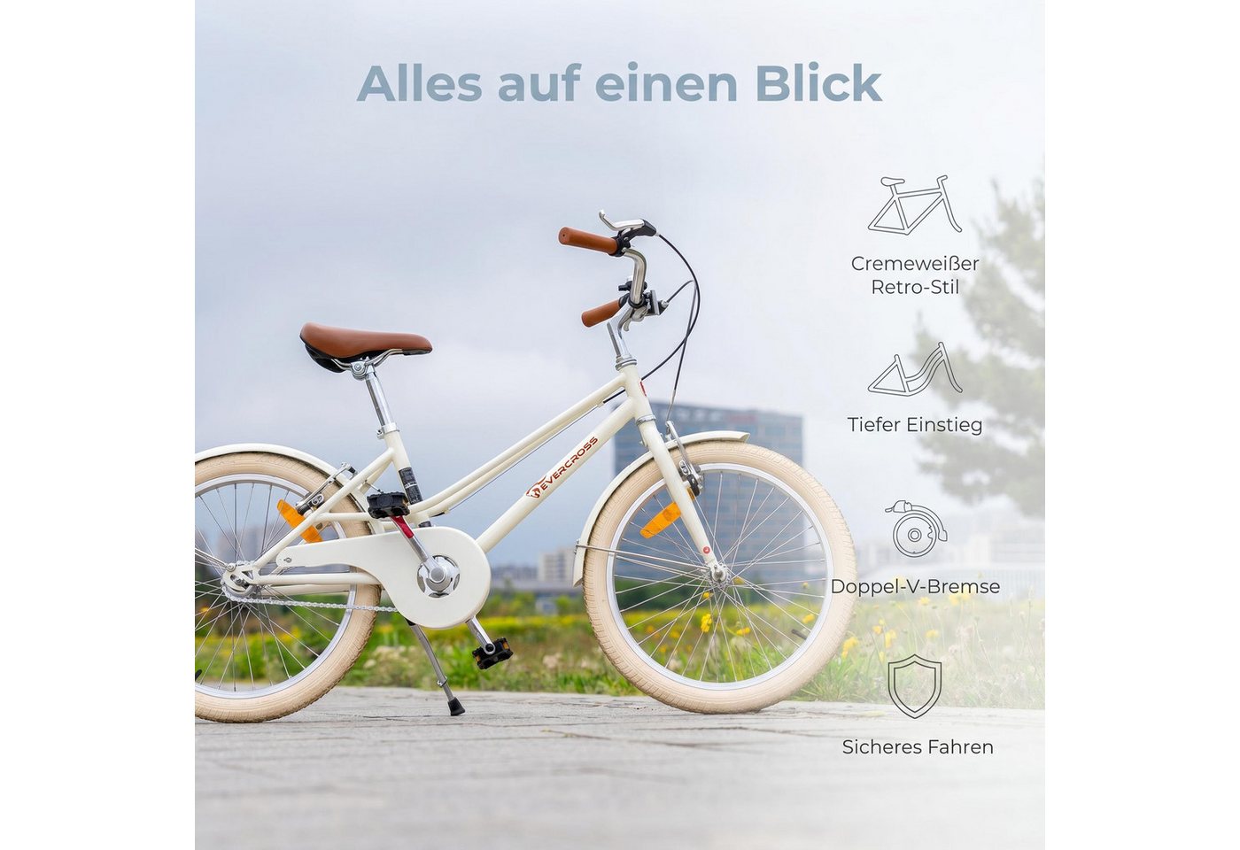 EVERCROSS TECH Kinderfahrrad EM2 20 Zoll Retro Cremeweiß für Kinder ab 6 Jahre, 1 Gang, Niedriger Einstieg, V-Bremsen, Sicher & Komfortabel für Alltag Bild 3
