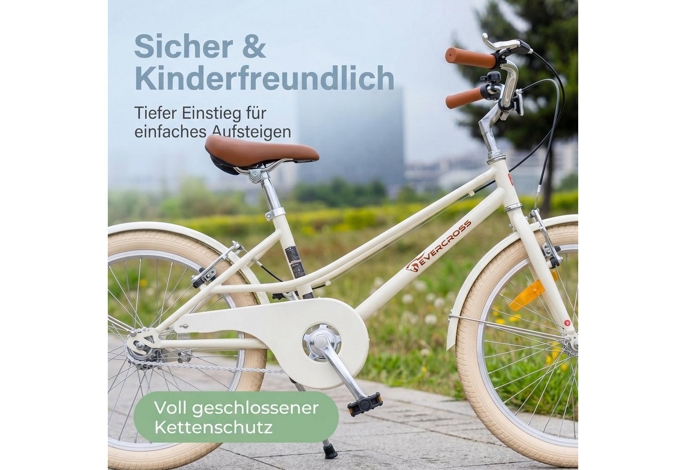 EVERCROSS TECH Kinderfahrrad EM2 20 Zoll Retro Cremeweiß für Kinder ab 6 Jahre, 1 Gang, Niedriger Einstieg, V-Bremsen, Sicher & Komfortabel für Alltag Bild 5