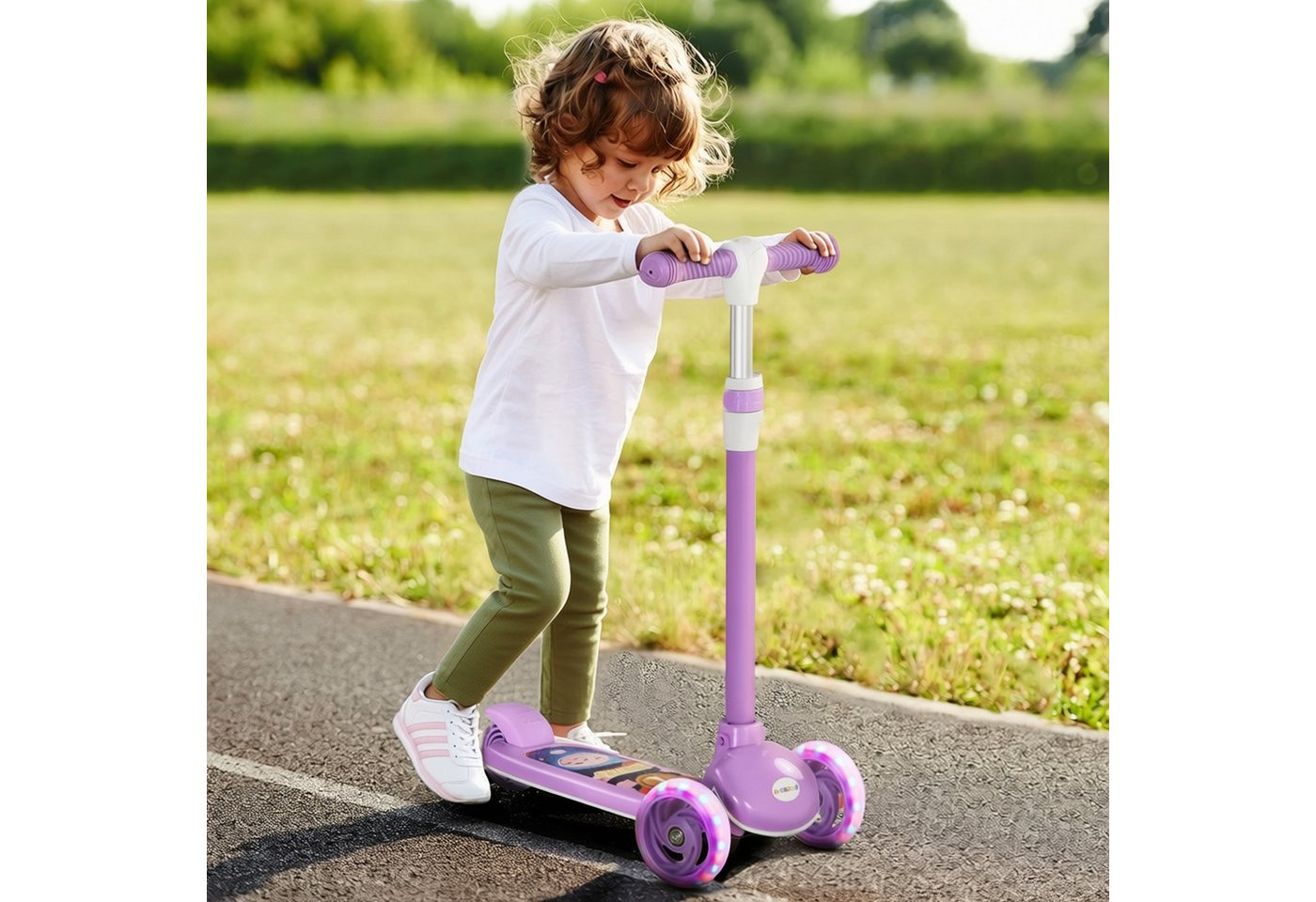 AIYAPLAY Scooter Roller Kinder Scooter mit LED Rädern 120 mm Rollen, 0 km/h, (klappbarer Kinderroller, 1 tlg., Höhenverstellbarer Tretroller), für Kinder 2-6 Jahre, Violett Bild 2