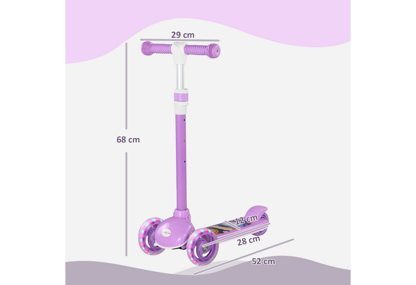AIYAPLAY Scooter Roller Kinder Scooter mit LED Rädern 120 mm Rollen, 0 km/h, (klappbarer Kinderroller, 1 tlg., Höhenverstellbarer Tretroller), für Kinder 2-6 Jahre, Violett Bild 5