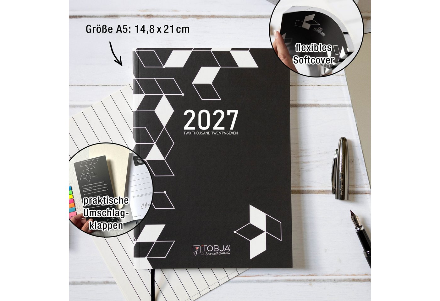 TOBJA Buchkalender Praxisplaner 2027 A5 Mono Terminplaner Friseur Salon 15 Min Takt, 15-Min-Takt 7-21 Uhr, A5, 1 Woche 2 Seiten, Mono-Design, Softcover Bild 4