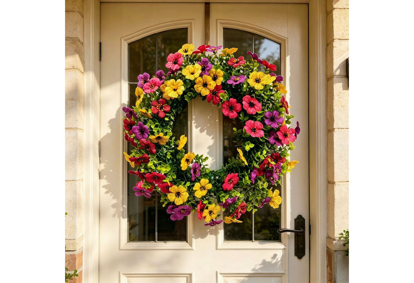 Zyronn Dekokranz 40 cm Frühlingskranz mit violetten Eukalyptusblumen, Wanddeko-Kranz, Frühlings-Türkranz, künstlicher Blumenkranz Bild 3