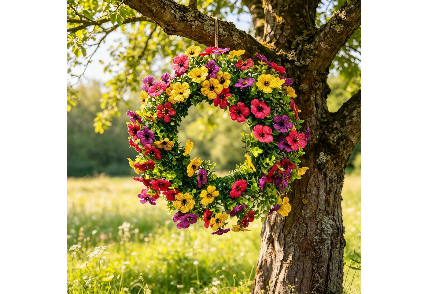Zyronn Dekokranz 40 cm Frühlingskranz mit violetten Eukalyptusblumen, Wanddeko-Kranz, Frühlings-Türkranz, künstlicher Blumenkranz Bild 4