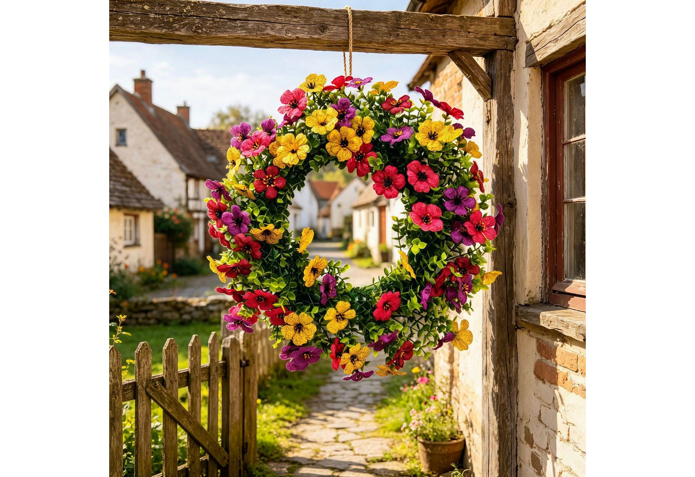 Zyronn Dekokranz 40 cm Frühlingskranz mit violetten Eukalyptusblumen, Wanddeko-Kranz, Frühlings-Türkranz, künstlicher Blumenkranz Bild 5