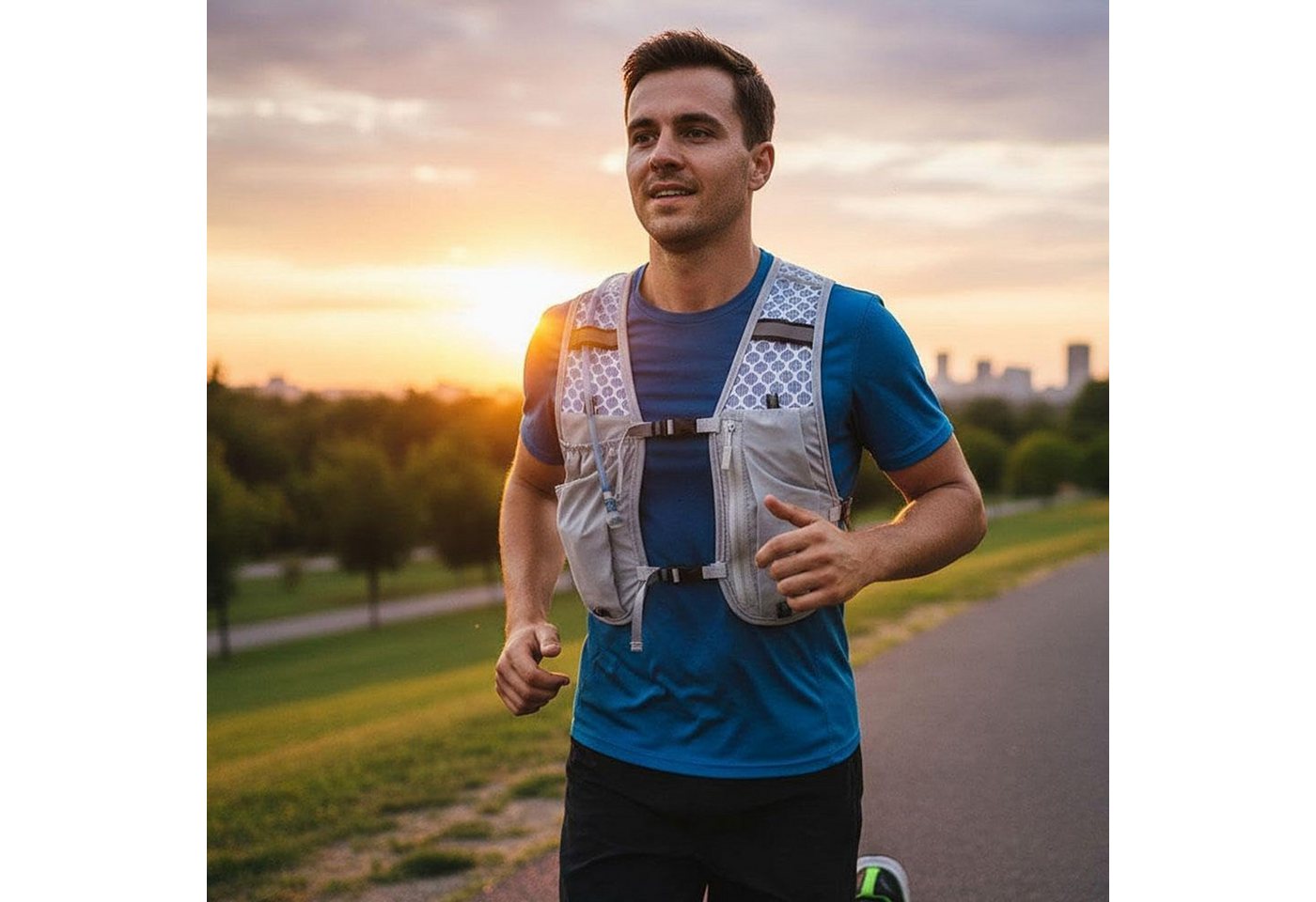 Mutig Trinkrucksack Laufweste Damen Herren, Trinkrucksack Laufrucksack für Trailrunning (Leicht Verstellbar Atmungsaktiv, Reflektierende Laufweste mit Handytasche), für Joggen, Radfahren, Marathon und Wandern Bild 2