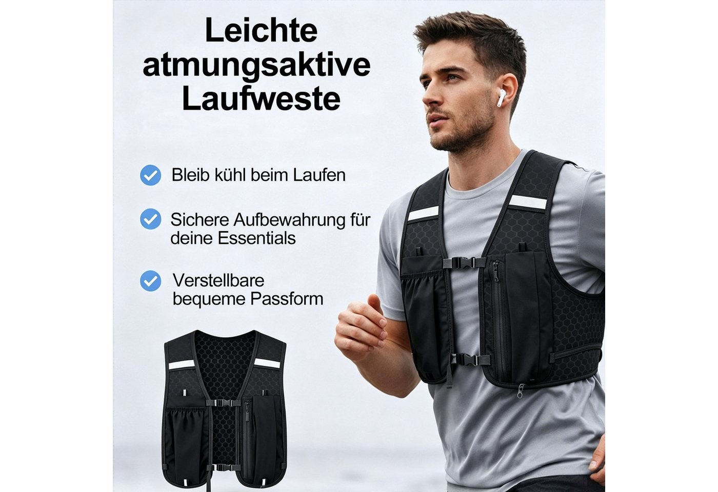 Mutig Trinkrucksack Laufweste Damen Herren, Trinkrucksack Laufrucksack für Trailrunning (Leicht Verstellbar Atmungsaktiv, Reflektierende Laufweste mit Handytasche), für Joggen, Radfahren, Marathon und Wandern Bild 3