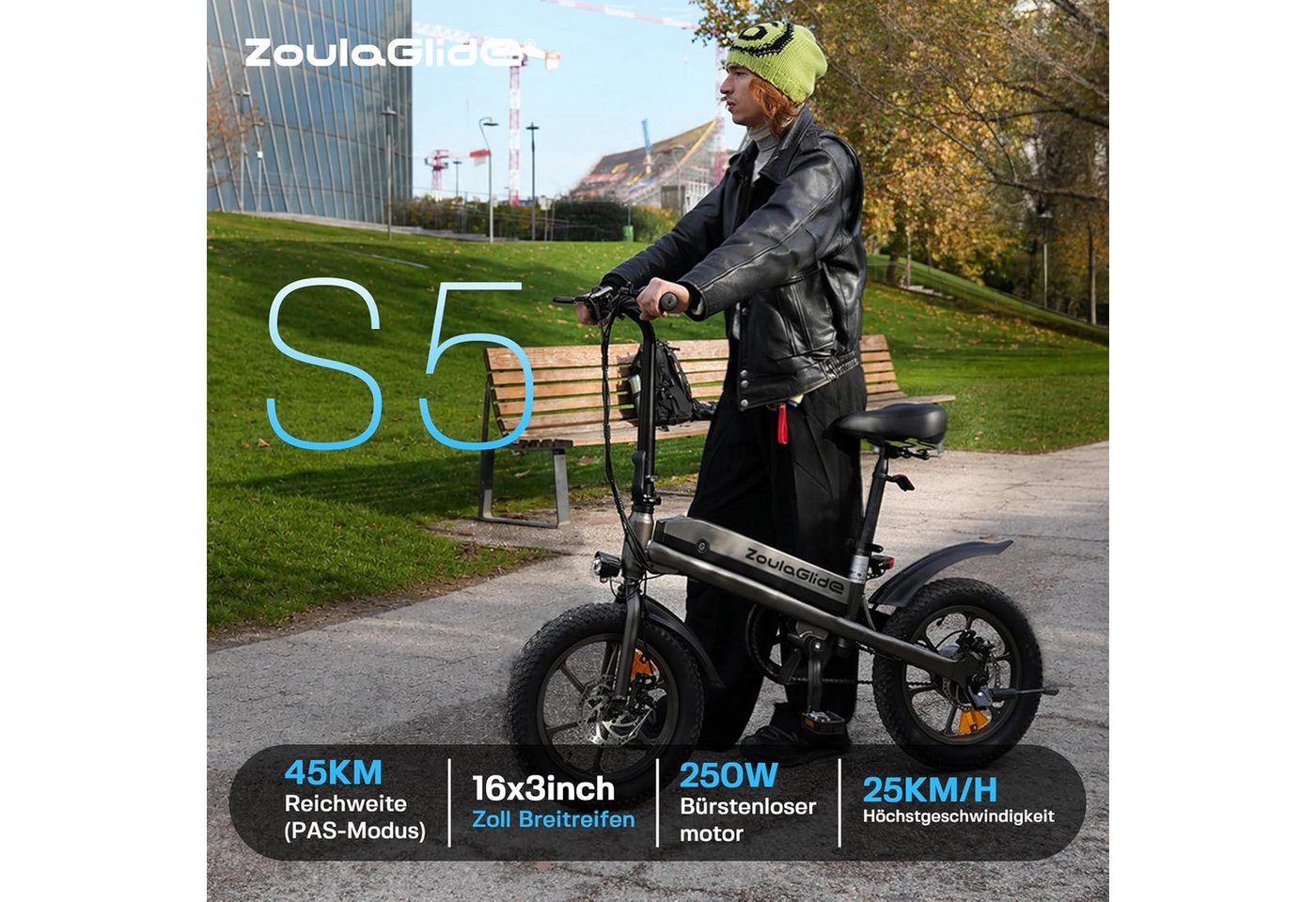 ibettertec E-Bike S5 E-Klapprad 16x3 Zoll, 45 km, 25 km/h,City E-Bike, Pendler Pedelec, 3 Gang, 250 Wh Bild 5
