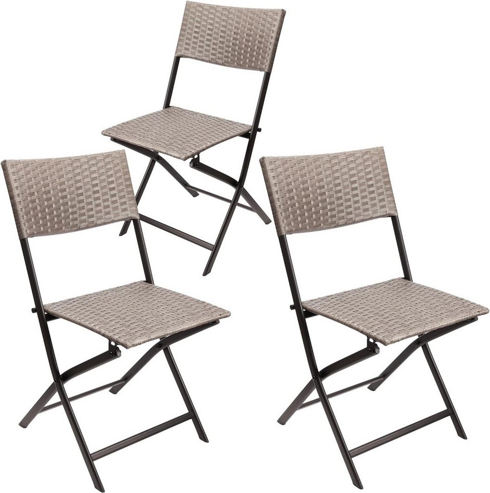 BRUBAKER Campingstuhl Toskana - Polyrattan Klappstuhl wetterfest und robust (Balkonstuhl klappbar, 3 St), Camping Stuhl für Garten Balkon Terrasse - Gartenstuhl - Grau Braun