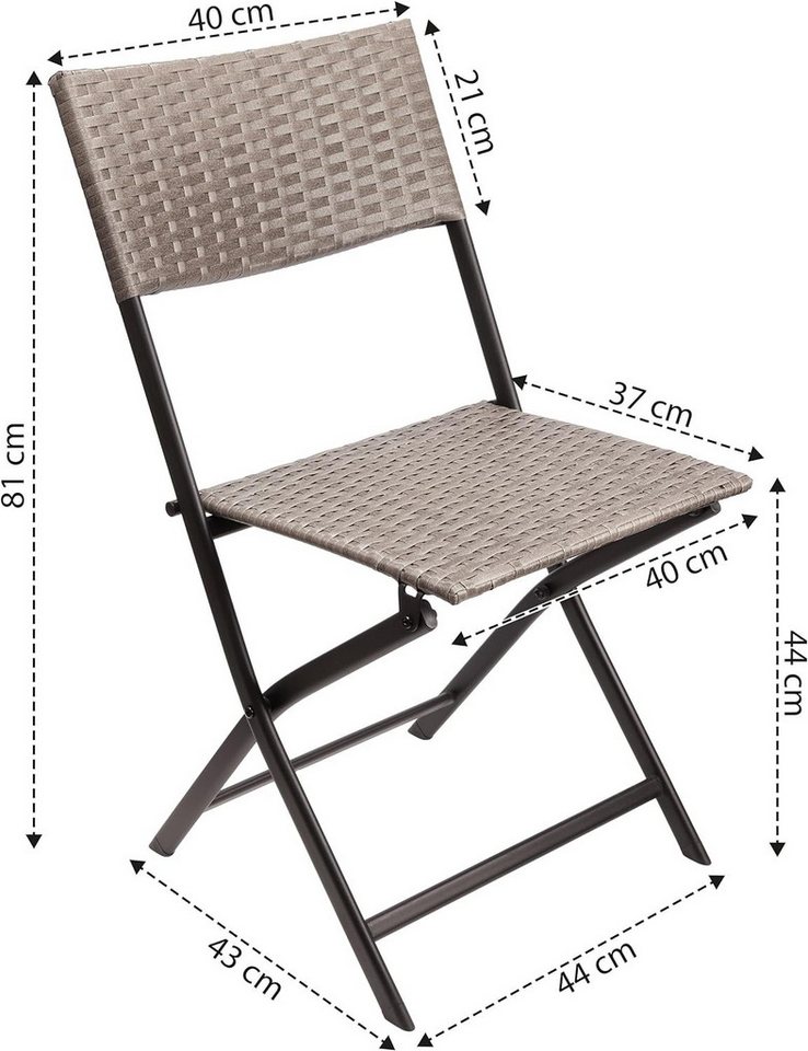 BRUBAKER Campingstuhl Toskana - Polyrattan Klappstuhl wetterfest und robust (Balkonstuhl klappbar, 3 St), Camping Stuhl für Garten Balkon Terrasse - Gartenstuhl - Grau Braun Bild 3