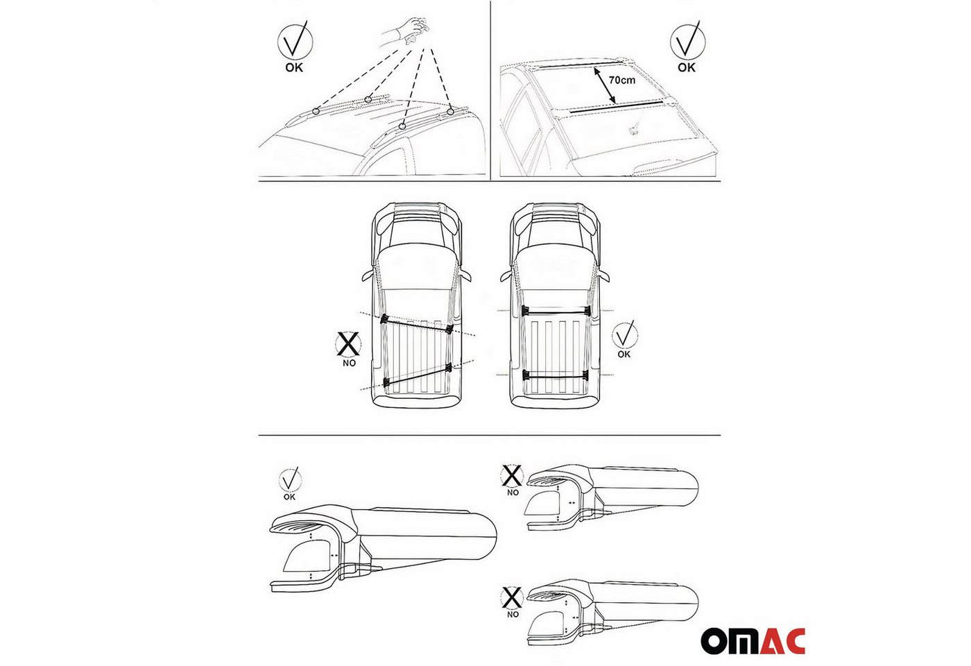 OMAC Dachträger Gepäckträger für Mercedes Vito Viano W639 Relingträger Alu Schwarz 2x (2-St), Wasserbeständig,Abnehmbar,Multifunktional,Leichtgewichtig