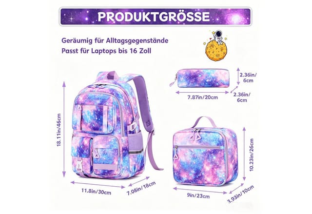 MOPUEA Schulrucksack Set 3-tlg Schultasche Wasserabweisend Viele Fächer (Set, 3-tlg., Geräumiges und funktionales Design), Praktisches Set mit Federmäppchen und Lunchtasche: