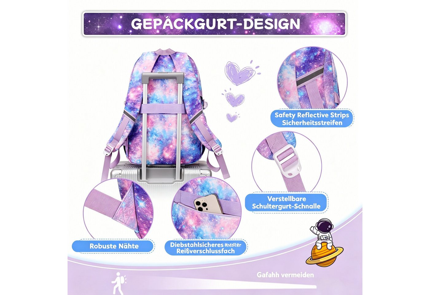 MOPUEA Schulrucksack Set 3-tlg Schultasche Wasserabweisend Viele Fächer (Set, 3-tlg., Geräumiges und funktionales Design), Praktisches Set mit Federmäppchen und Lunchtasche: Bild 3
