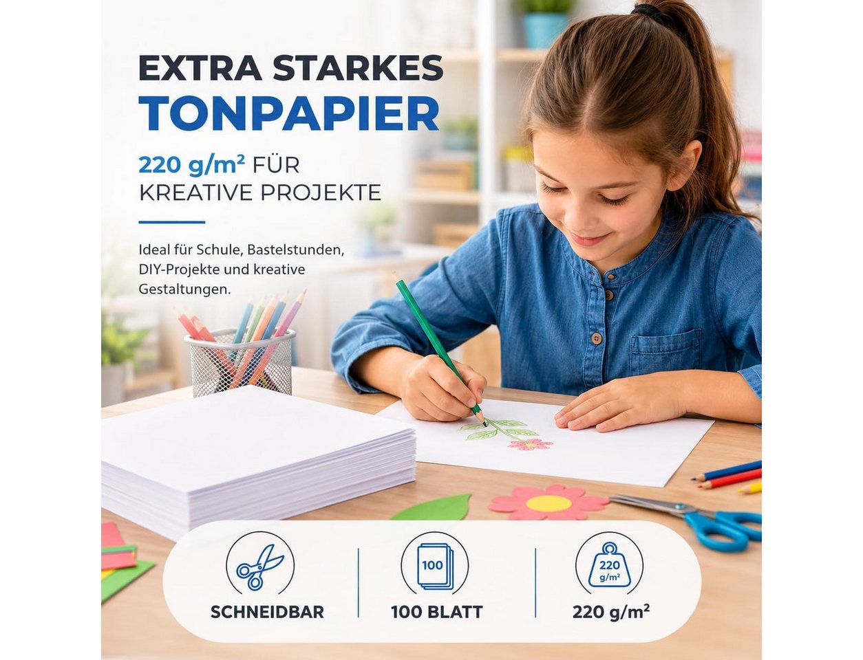 TK Gruppe Bastelkartonpapier 100x Blatt Tonpapier DIN A4 220 g/m² – Bastelpapier & Tonkarton Bild 3