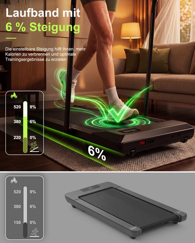 DEERRUN Laufband DeerRun Walking Pad mit 6% Steigung Laufband mit App bis 136 kg Bild 3
