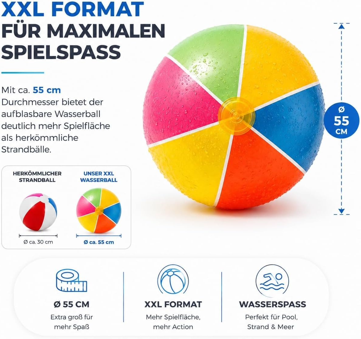 TK Gruppe Wasserball XXL Aufblasbarer Pool Ball Ø 55 cm – Wasserball & Schwimmball (1-St) Bild 3