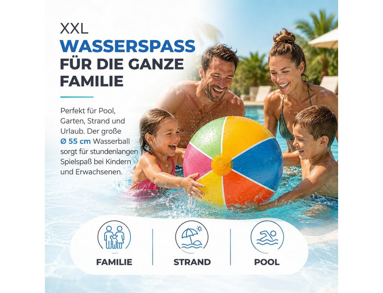 TK Gruppe Wasserball XXL Aufblasbarer Pool Ball Ø 55 cm – Wasserball & Schwimmball (1-St) Bild 4
