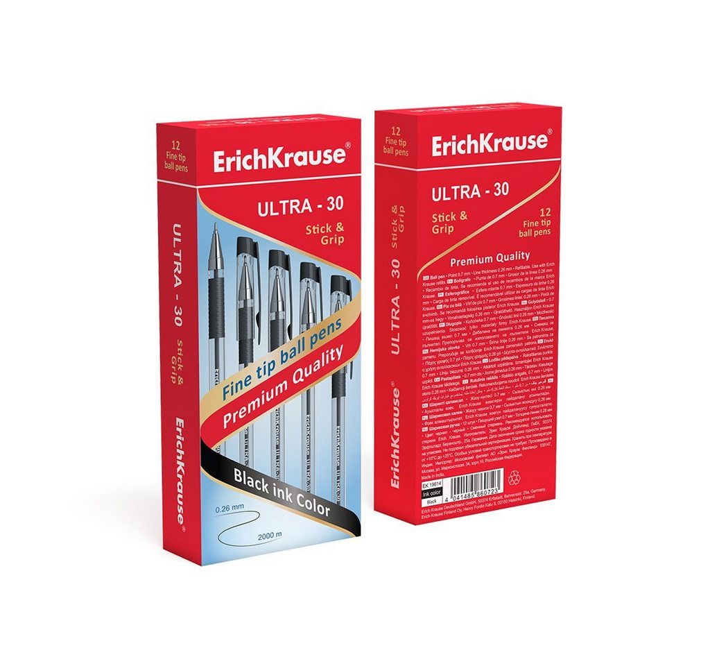 Erich Krause Kugelschreiber, Kugelschreiber Ultra-30 0,26mm mit Gummigriff 12er Pack Schwarz Bild 5