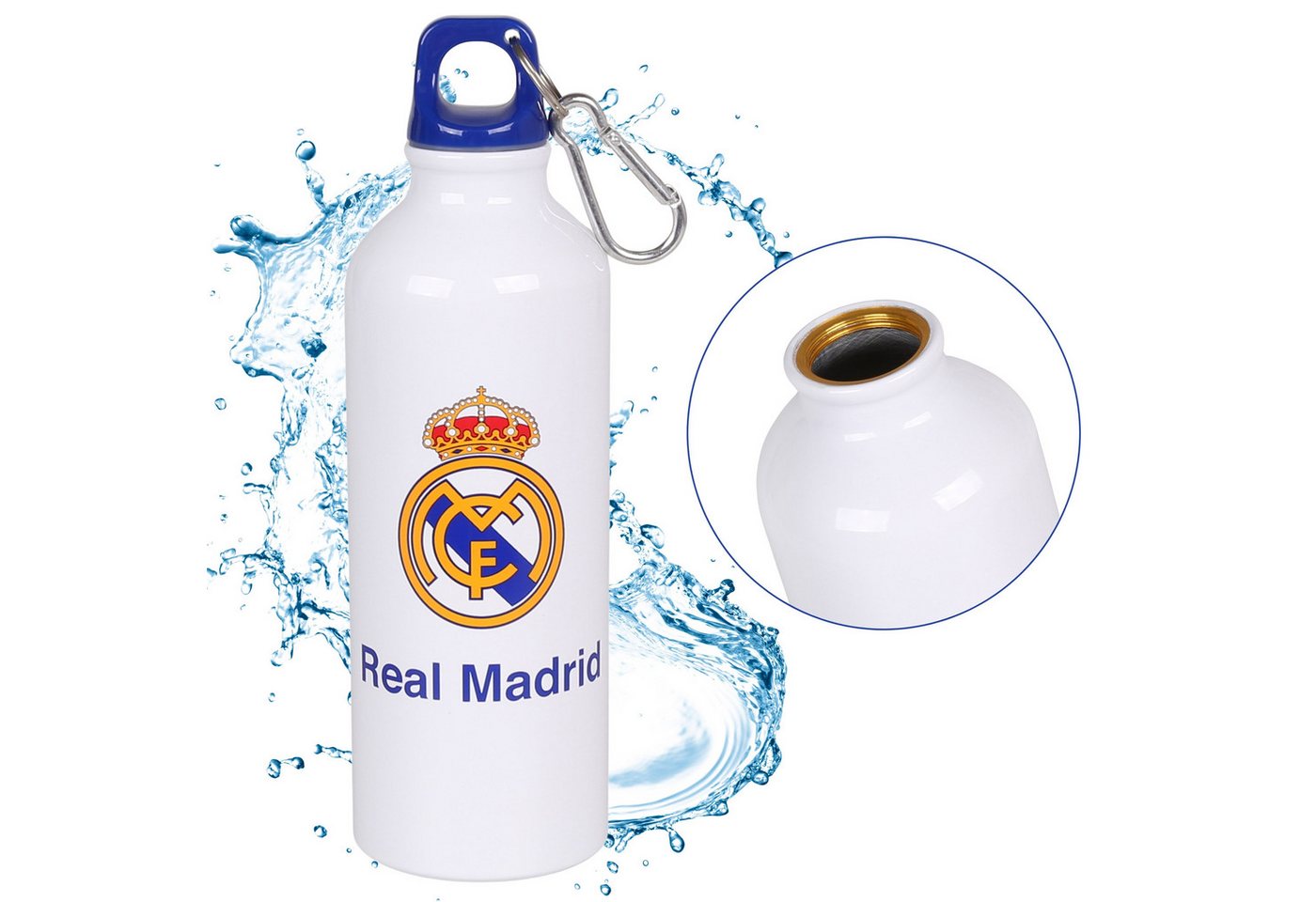 Real Madrid Trinkflasche Real Madrid Aluminium Thermoflasche weiß, mit Karabiner 500ml Bild 3
