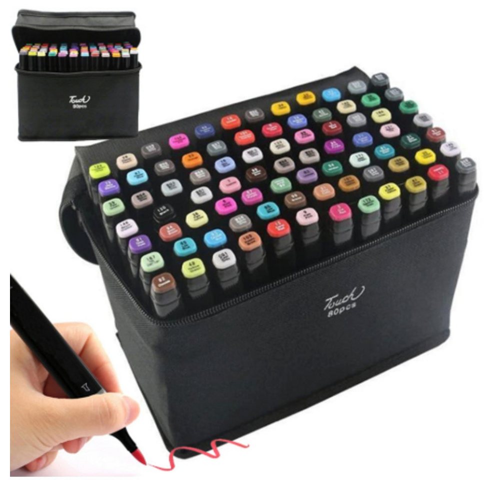 VERK GROUP Malstift Alkoholmarker Set 80 Farben mit Etui – Doppelseitige Twin Marker