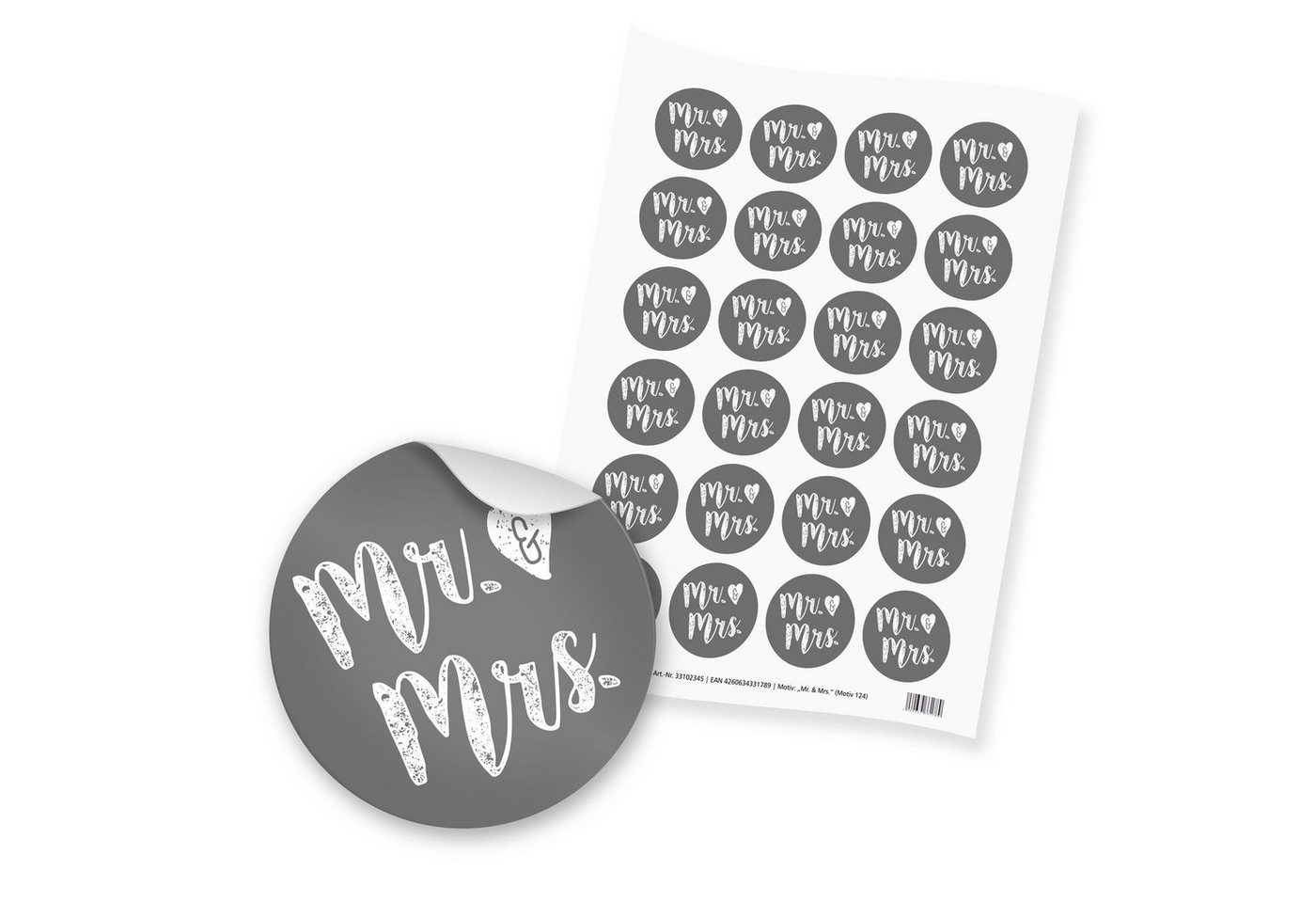 itenga Aufkleber itenga 24x Sticker Aufkleber Mr. & Mrs. (Motiv124) für Hochzeit dunkel