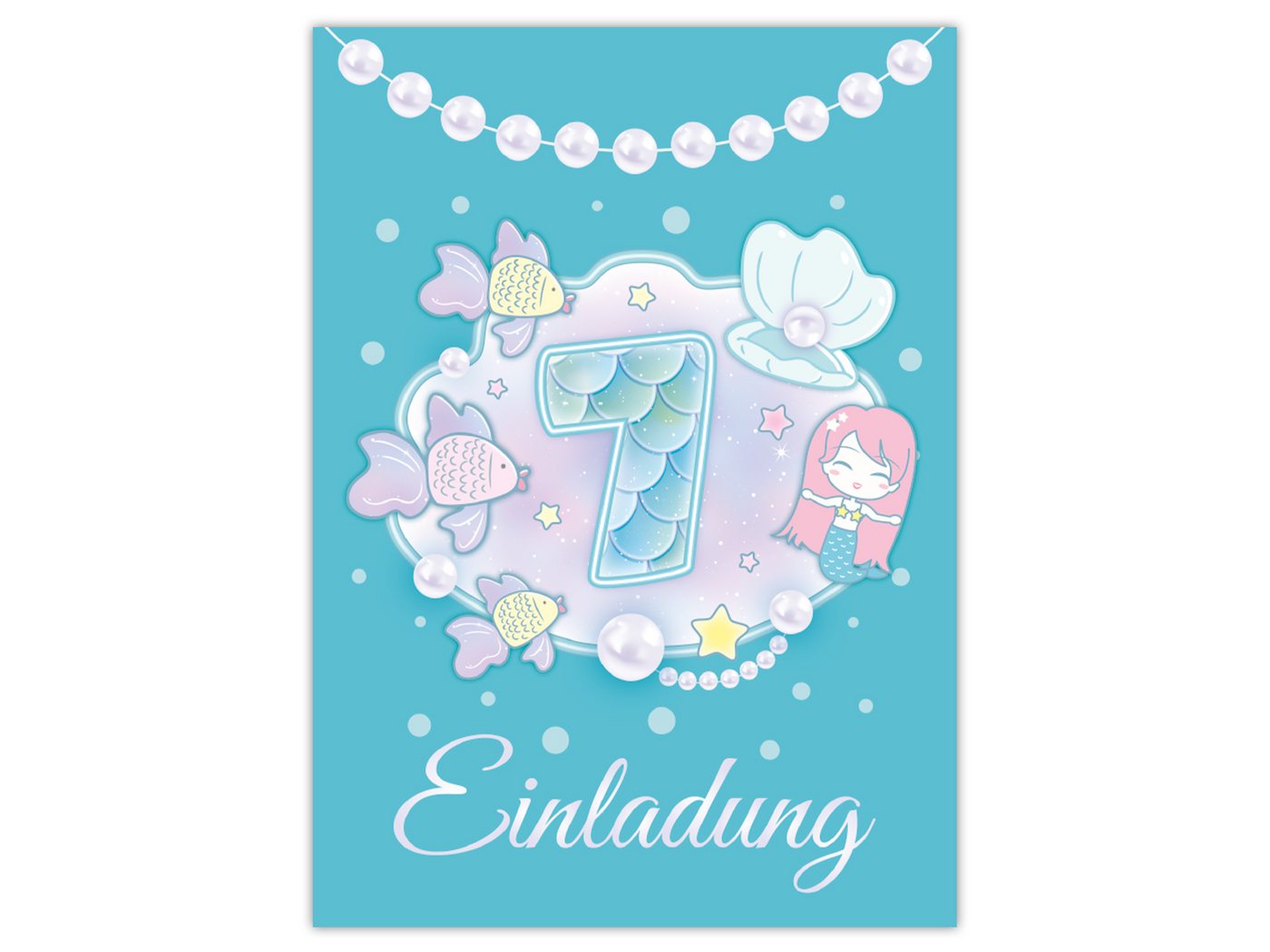 LIMONIA Einladungskarten Meerjungfrau Einladungen zum 7. Kindergeburtstag Mädchen Karten Nixe, Einladungskarten mit Meerjungfrauen zum siebten Geburtstag Nixe Bild 2