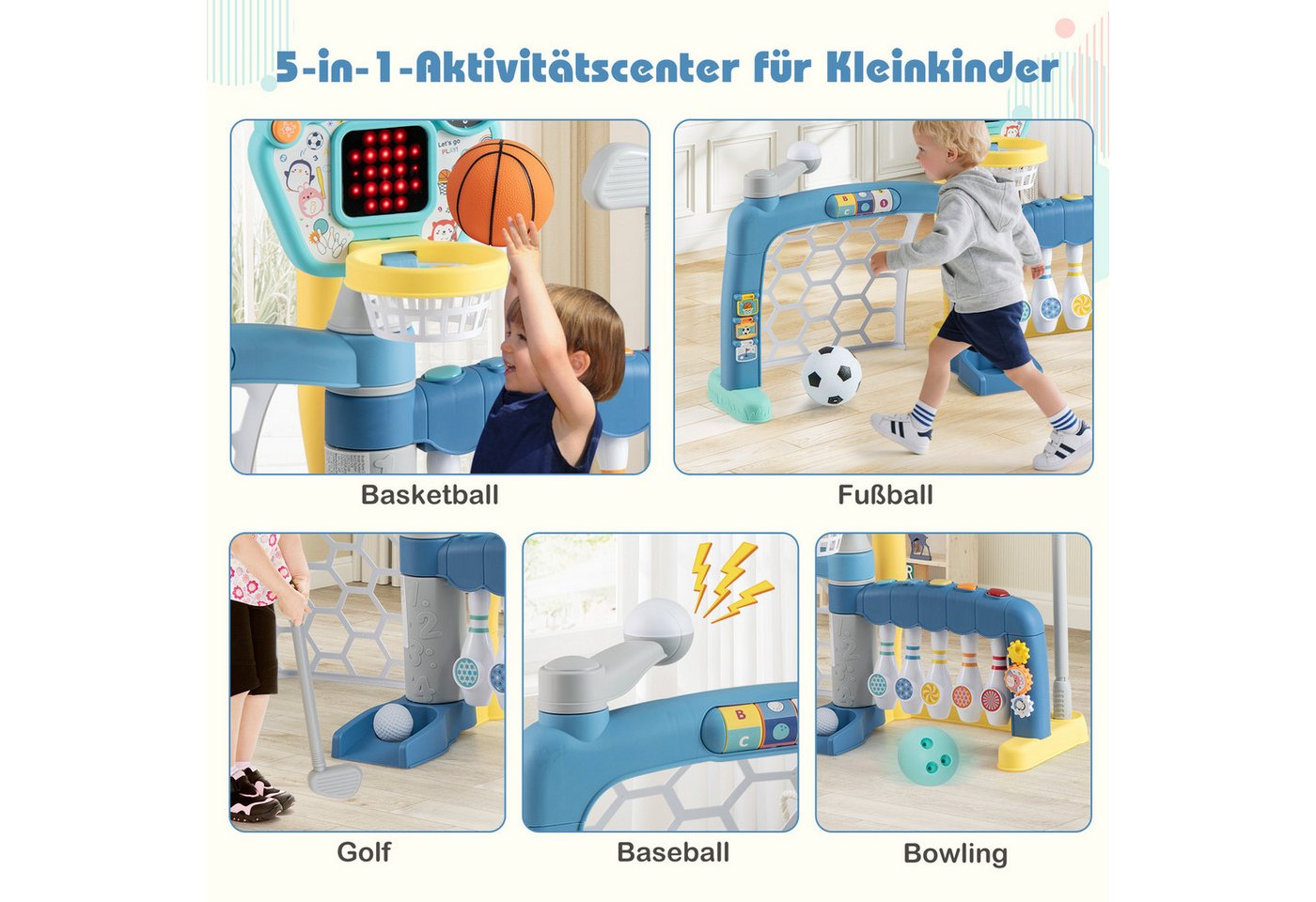 COSTWAY Basketballkorb, 5-in-1 Aktivitätszentrum mit interaktivem Sportspielzeug Bild 2
