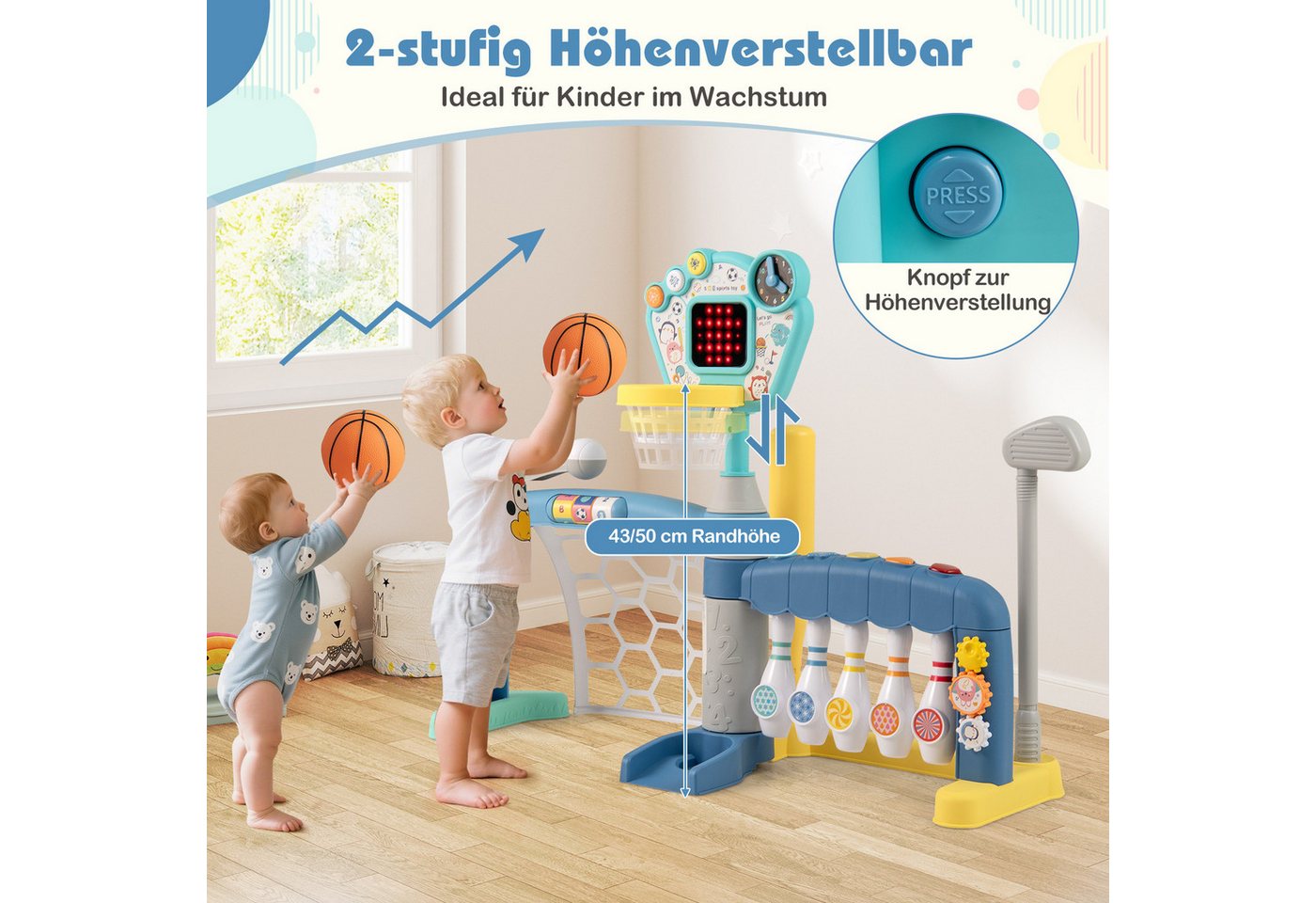 COSTWAY Basketballkorb, 5-in-1 Aktivitätszentrum mit interaktivem Sportspielzeug Bild 3
