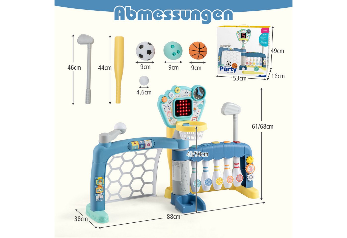 COSTWAY Basketballkorb, 5-in-1 Aktivitätszentrum mit interaktivem Sportspielzeug Bild 4