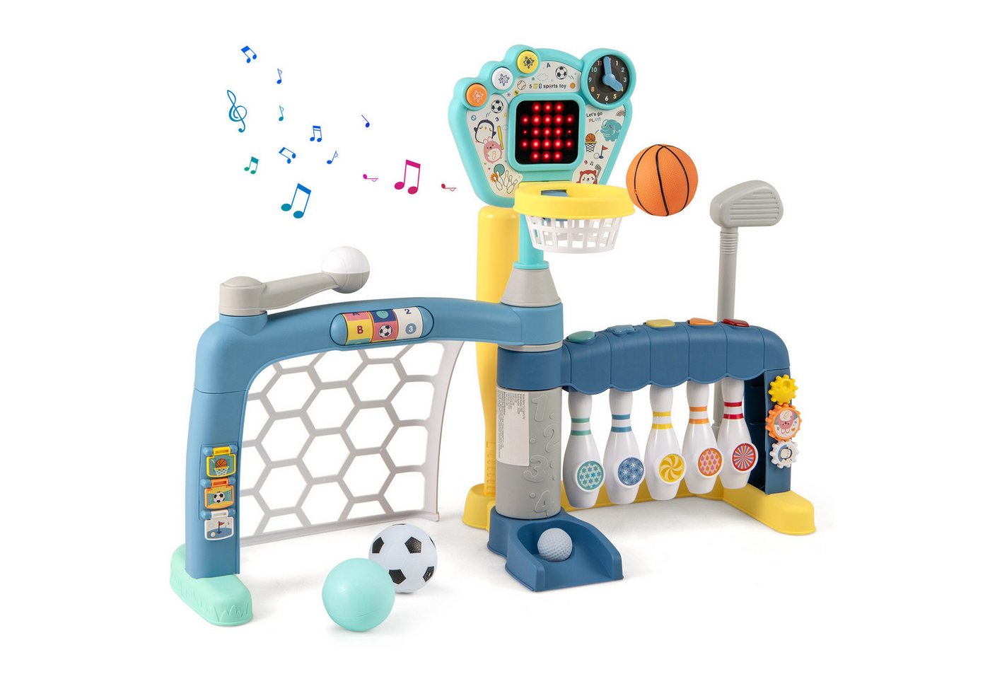COSTWAY Basketballkorb, 5-in-1 Aktivitätszentrum mit interaktivem Sportspielzeug Bild 5