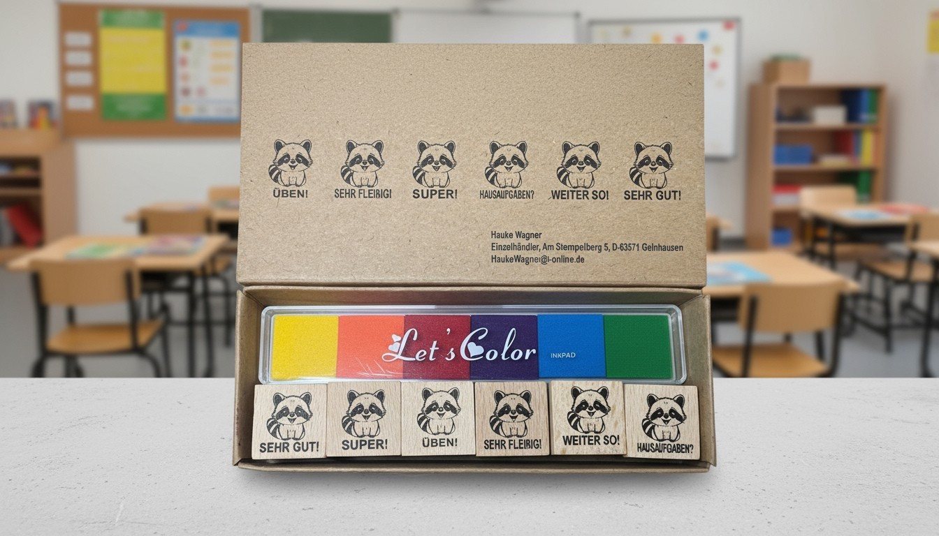 Hauke Wagner Stempel Waschbär Stempel für Schüler zur Motivation für Lehrer in Schulen, Waschbär Stempel, Lehrer, Schule, Schüler, Stempel Bild 2