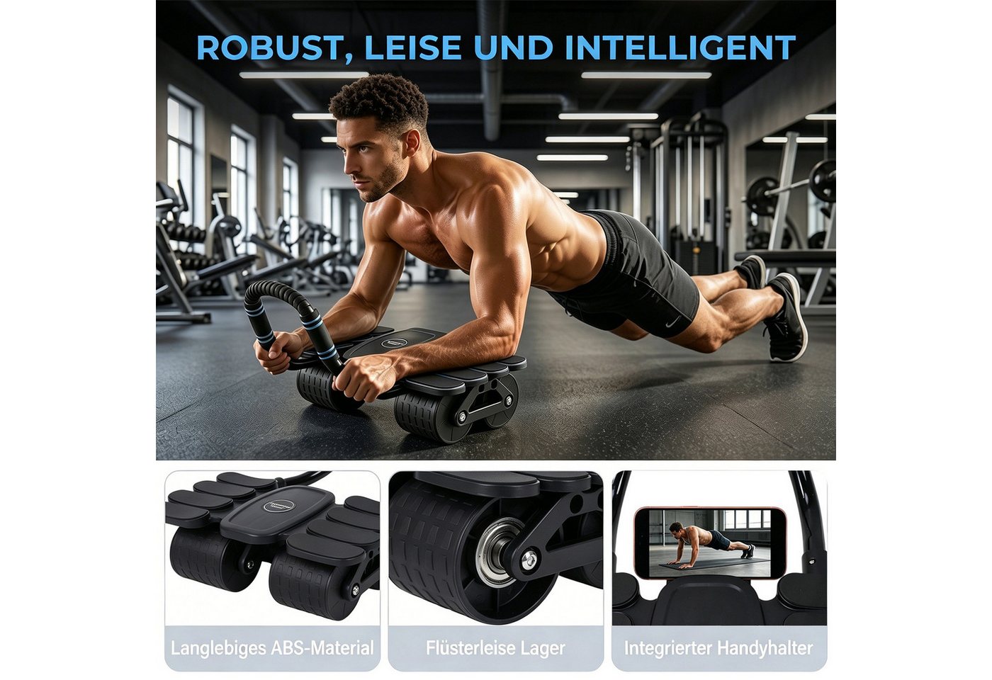 AKKEE Bauchtrainer Bauchmuskelrolle mit Ellbogenstütze für Bauchmuskeltrainingsgeräte, Bauchroller automatisches Mit Kniematte Bild 2
