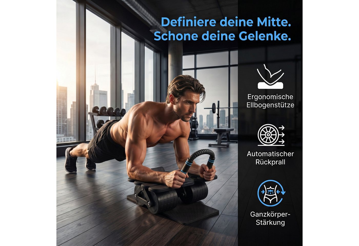 AKKEE Bauchtrainer Bauchmuskelrolle mit Ellbogenstütze für Bauchmuskeltrainingsgeräte, Bauchroller automatisches Mit Kniematte Bild 4