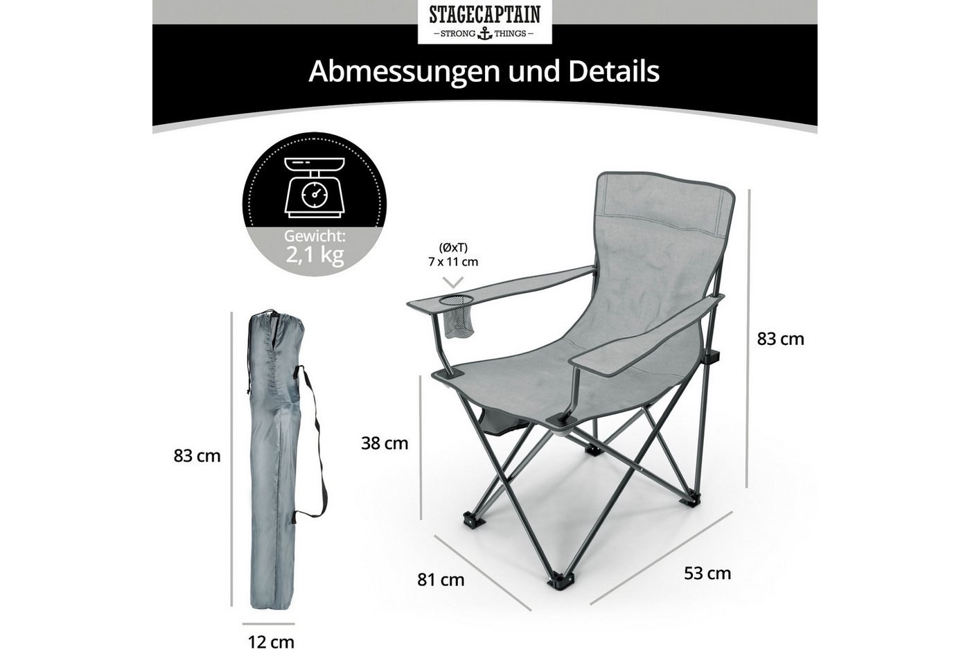 Stagecaptain Campingstuhl "Chiller" Campingsessel mit Getränkehalter in der Armlehne (4 St), Gartenstuhl faltbar, Anglersessel, Faltstuhl, Strandstuhl inkl. Tasche