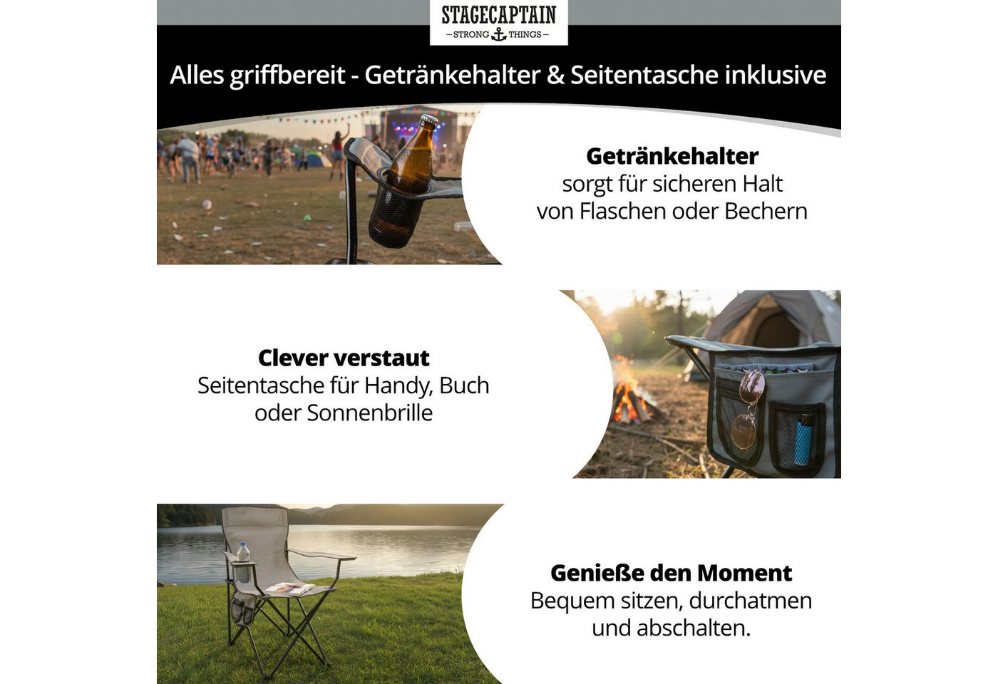 Stagecaptain Campingstuhl "Chiller" Campingsessel mit Getränkehalter in der Armlehne (4 St), Gartenstuhl faltbar, Anglersessel, Faltstuhl, Strandstuhl inkl. Tasche Bild 5