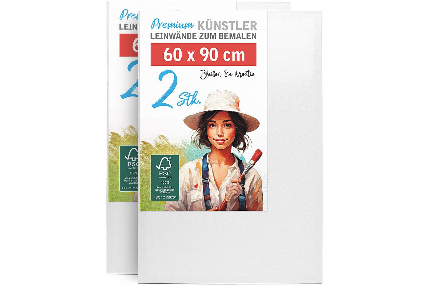 M MERCEO Leinwand, 2er-Set Leinwand 60x90cm (zum Bemalen, Baumwolle, Keilrahmen, 280g/m)