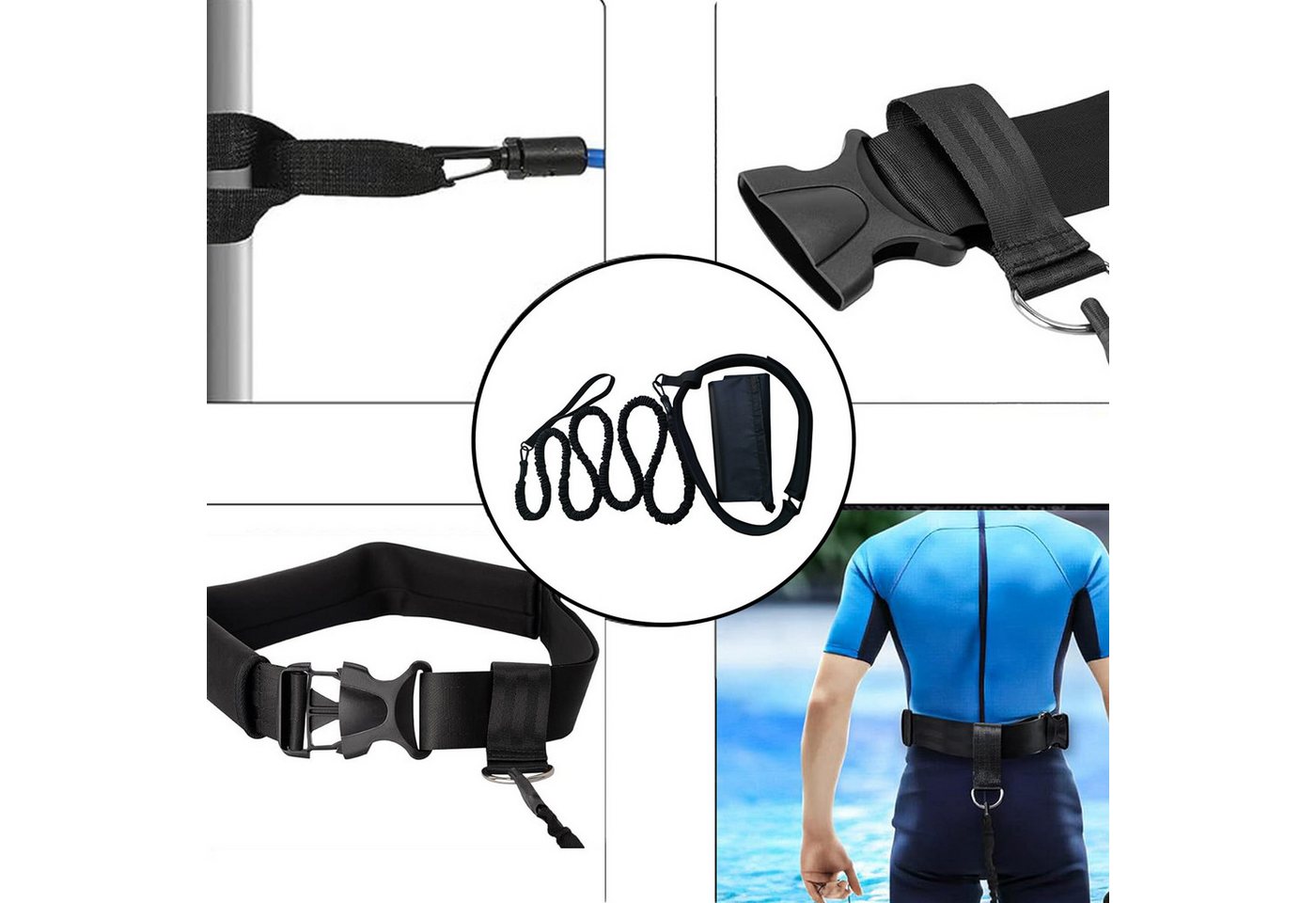 Mutig Schwimmgürtel Schwimmtrainer Schwimmgurt mit 2 x 1.5 Meter elastischen Gummibändern (für Pool wie Gegenstromanlage zum Einhängen - Bauchgurt, mit Schwimmband Widerstandstraining Gürtel Leine für Erwachsene) Bild 4