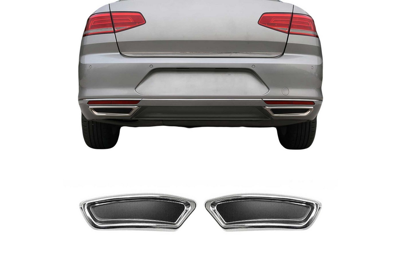 OMAC Zierleisten-Aufkleber Stoßstangen Auspuffrahmen für VW Passat B8 2014-2019 Edelstahl Chrom, (2tlg), Langlebig,Einfache Reinigung,Einfache Installation,Rostbeständig Bild 3