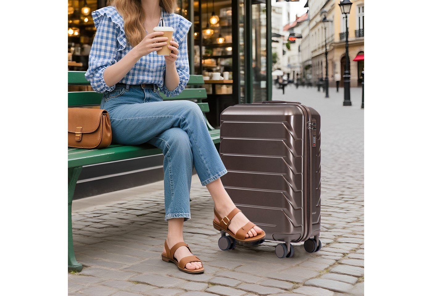 REDOM Kofferset Spinner-Trolleyset, 4 Rollen, (mit Kosmetiktasche, 2 tlg., S-M-Set)