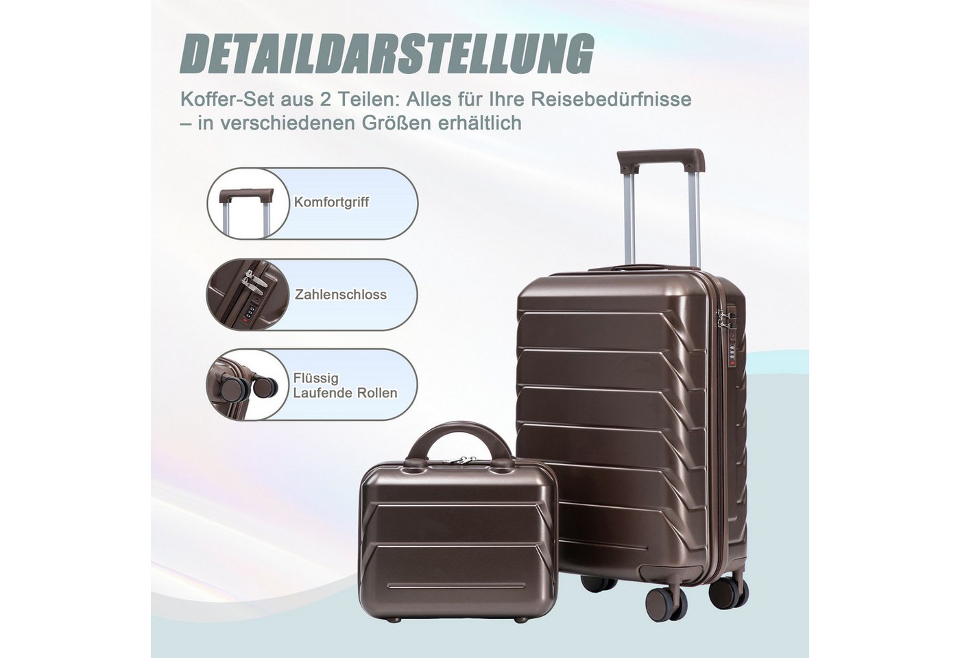 REDOM Kofferset Spinner-Trolleyset, 4 Rollen, (mit Kosmetiktasche, 2 tlg., S-M-Set) Bild 2