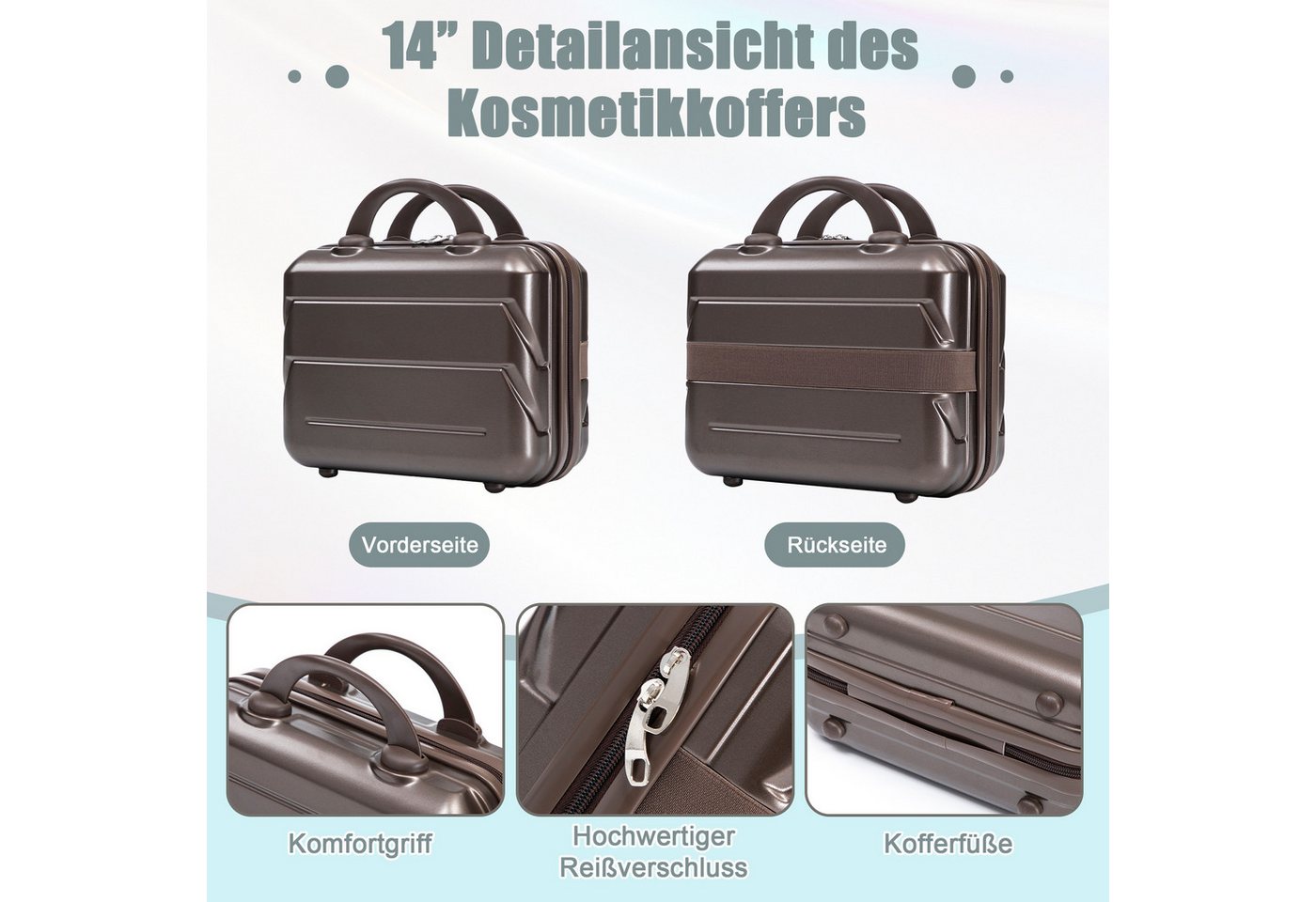 REDOM Kofferset Spinner-Trolleyset, 4 Rollen, (mit Kosmetiktasche, 2 tlg., S-M-Set) Bild 3