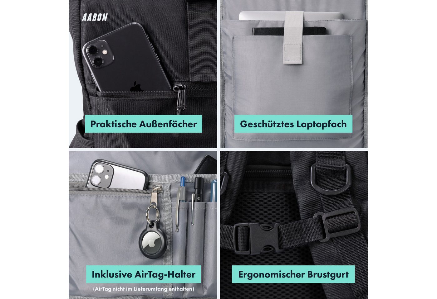 AARON Rucksack Rolltop 2.0 für Damen und Herren 18–26 L recycelt wasserabweisend Bild 2