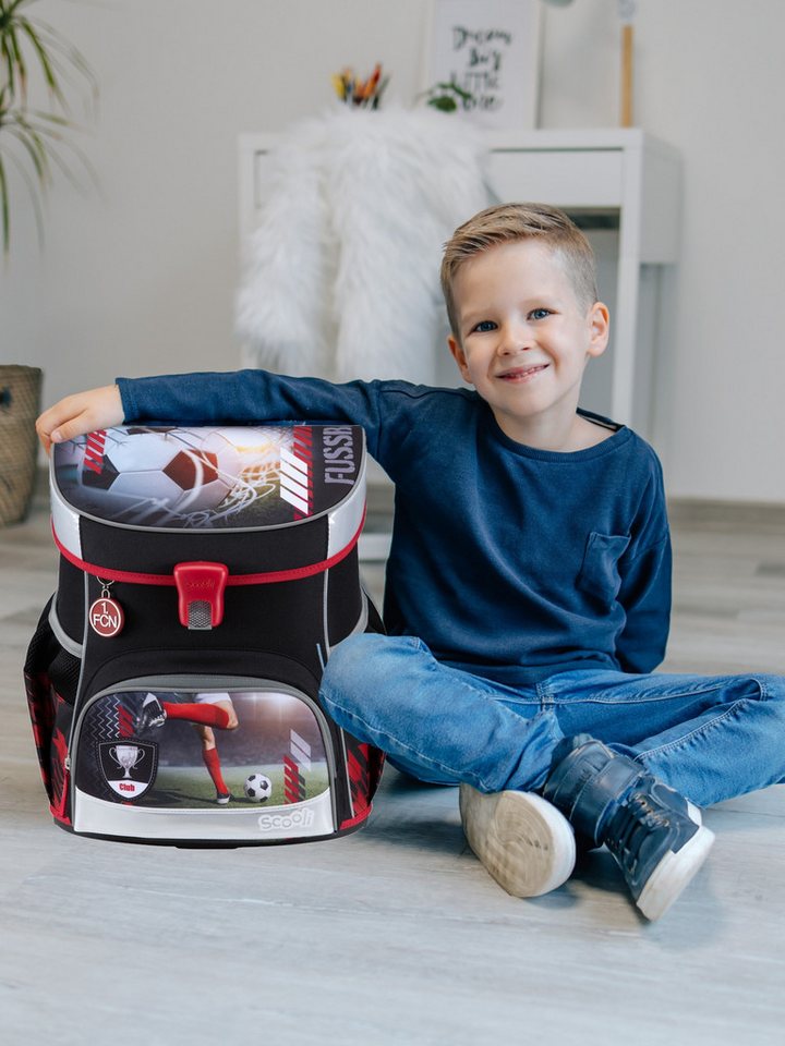 Scooli Schulranzen Campus Fit Fussball Schultasche 1. FC Nürnberg FCN Club Ranzen (Set, 6-tlg., mit gefüllter Federmappe und Sporttasche), mit Brustgurt, 980 Gramm leicht, limited Edition