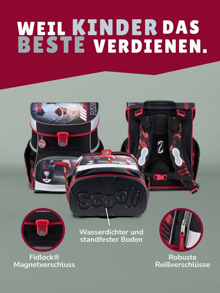 Scooli Schulranzen Campus Fit Fussball Schultasche 1. FC Nürnberg FCN Club Ranzen (Set, 6-tlg., mit gefüllter Federmappe und Sporttasche), mit Brustgurt, 980 Gramm leicht, limited Edition Bild 2