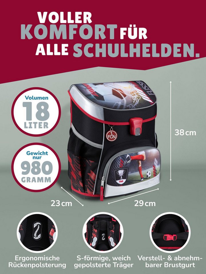 Scooli Schulranzen Campus Fit Fussball Schultasche 1. FC Nürnberg FCN Club Ranzen (Set, 6-tlg., mit gefüllter Federmappe und Sporttasche), mit Brustgurt, 980 Gramm leicht, limited Edition Bild 4